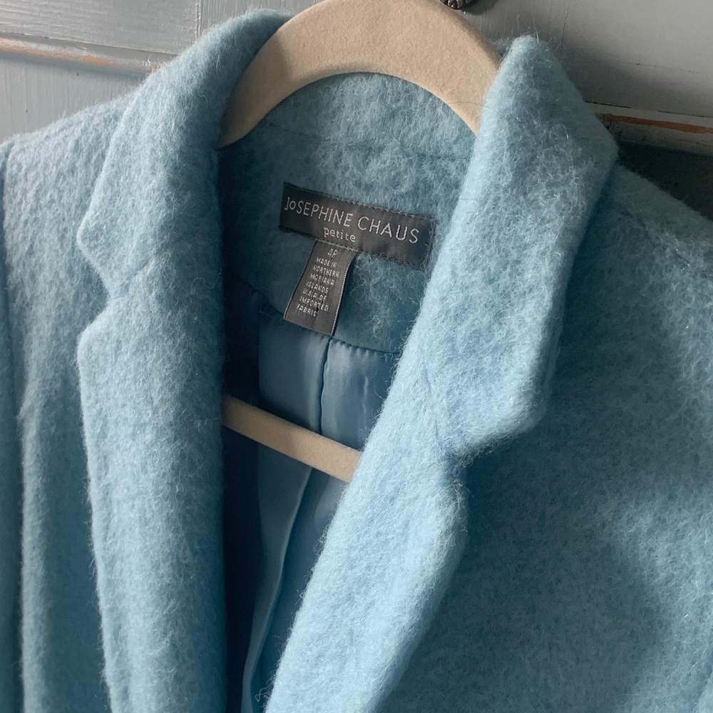 Lovely Josephine Chaus Wool & Mohair Lined Blazer Size 4P Light Teal Blue/Green